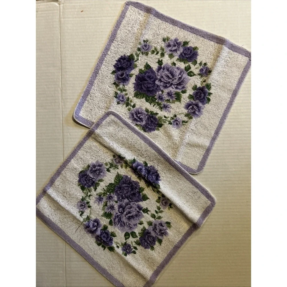 Vtg JCPenney Fashion Manor Floral Lavender Roses Bath & Hand Towel 2 Washcloths